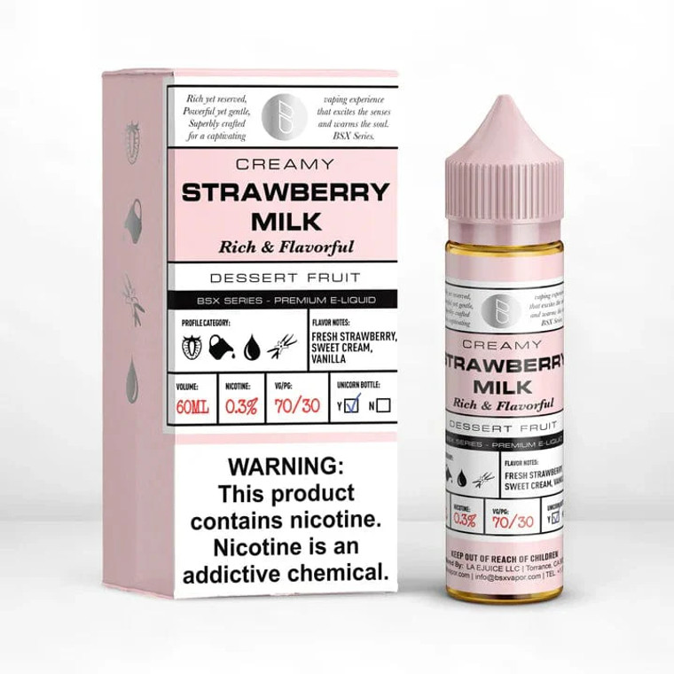 Dive into a creamy, fruity delight with Strawberry Milk by Glas Vapor. This luscious e-liquid perfectly blends the juicy sweetness of vine-ripened strawberries with the velvety smoothness of fresh sweet cream. The result is a harmonious flavor that satisfies your cravings for both fruit and dessert in every puff  60ml 6mg