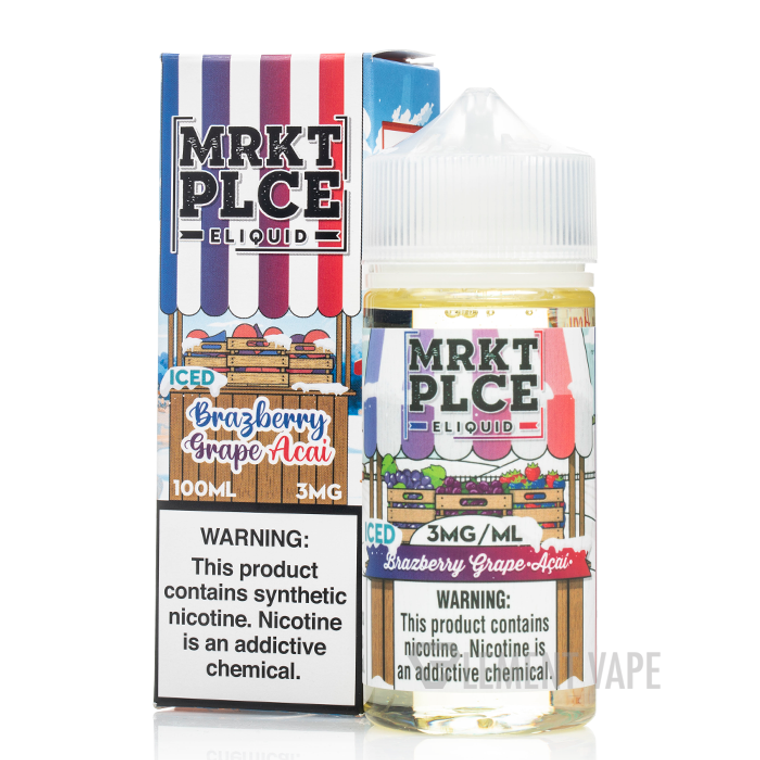 Shop Ice Brazberry Grape Acai by MRKT PLCE, featuring tangy blue raspberries, rich grape, and exotic acai with an uplifting splash of menthol.