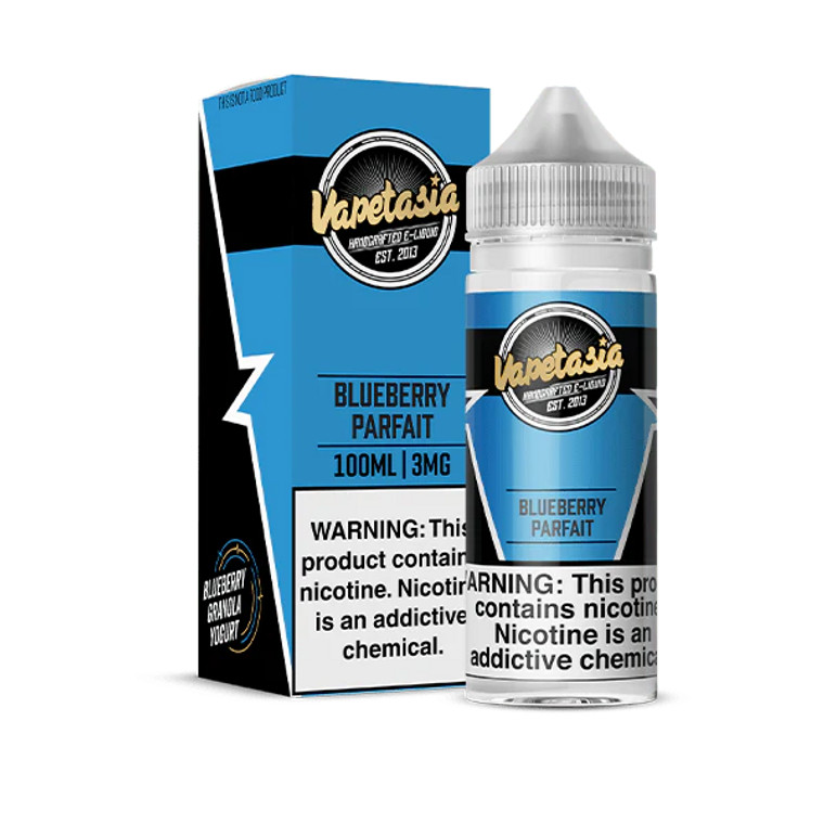 Indulge in the luxurious blend of flavors with Blueberry Parfait by Vapetasia E-Liquids. Imagine the decadence of whole-milk vanilla yogurt, whipped until smooth and creamy, providing the perfect base for this gourmet delight. None of that tart Greek stuff here—just pure, creamy goodness. 100ml 3mg