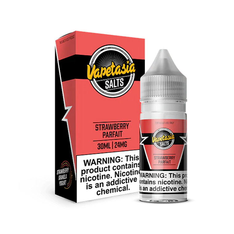Savor the rich and indulgent experience of Strawberry Parfait SALT by Vapetasia, a perfectly blended nicotine salt flavor that will satisfy your cravings. This delightful mix features layers of sweet granola, velvety yogurt, and freshly picked strawberries, creating a dessert-inspired vape that’s both smooth and satisfying. Ideal for those who love creamy and fruity profiles, this premium salt nic is crafted to deliver a flavorful and smooth throat hit, making every puff a treat for your senses.