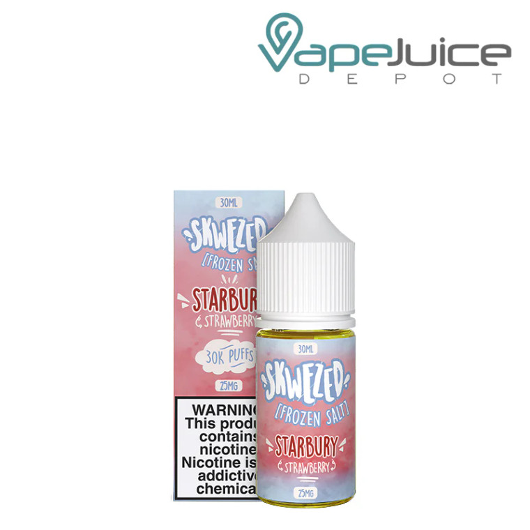 Frozen Starbury (formerly ICE Strawberry) Skwezed Salt is a nicotine salt eLiquid serving moisture-rich strawberries infused with a cool menthol burst. Frosty strawberry-rich vape juice will make your mouth tingle and water. As the menthol evaporates off the tongue, you will appreciate the lingering notes of strawberry.