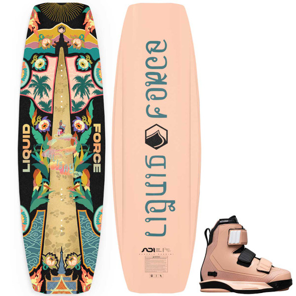 Liquid Force Holiday Women's Cable Wakeboard Package w/ Hook 6X Bindings [Coral]