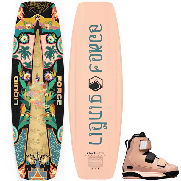 Liquid Force Holiday Women's Cable Wakeboard Package w/ Hook 6X Bindings [Coral]