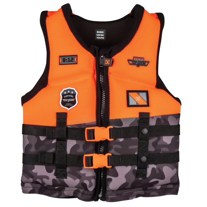 Ronix Top Grom (Orange/Black Camo) Boy's Youth CGA Life Jacket 50-90 LBS