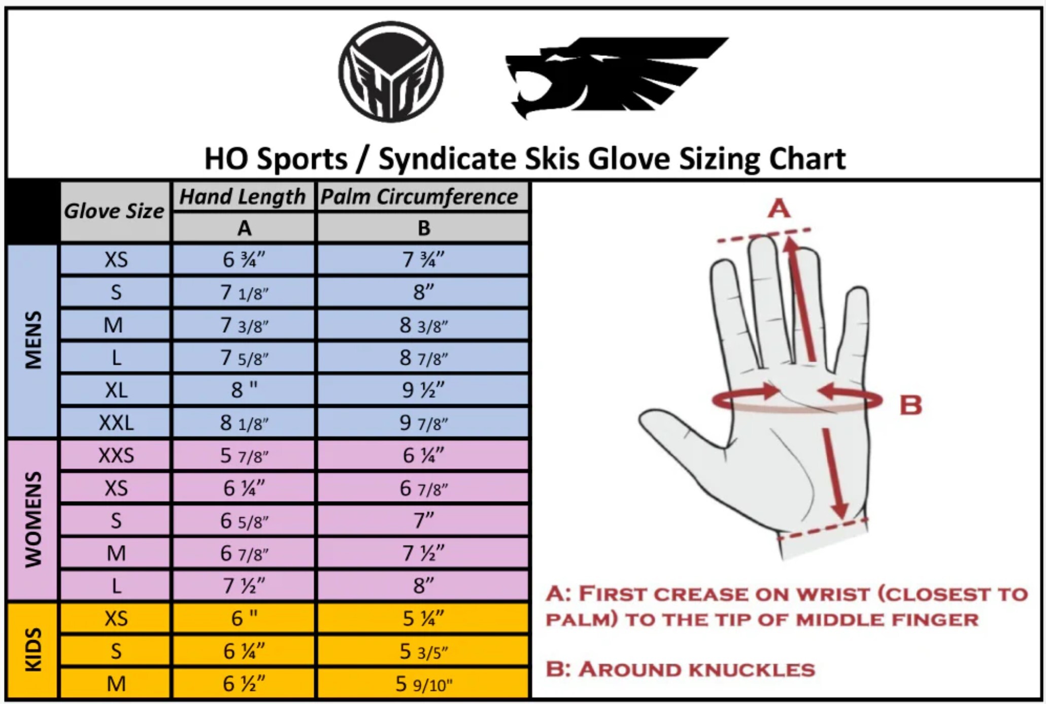 HO Water Ski Glove Size Chart