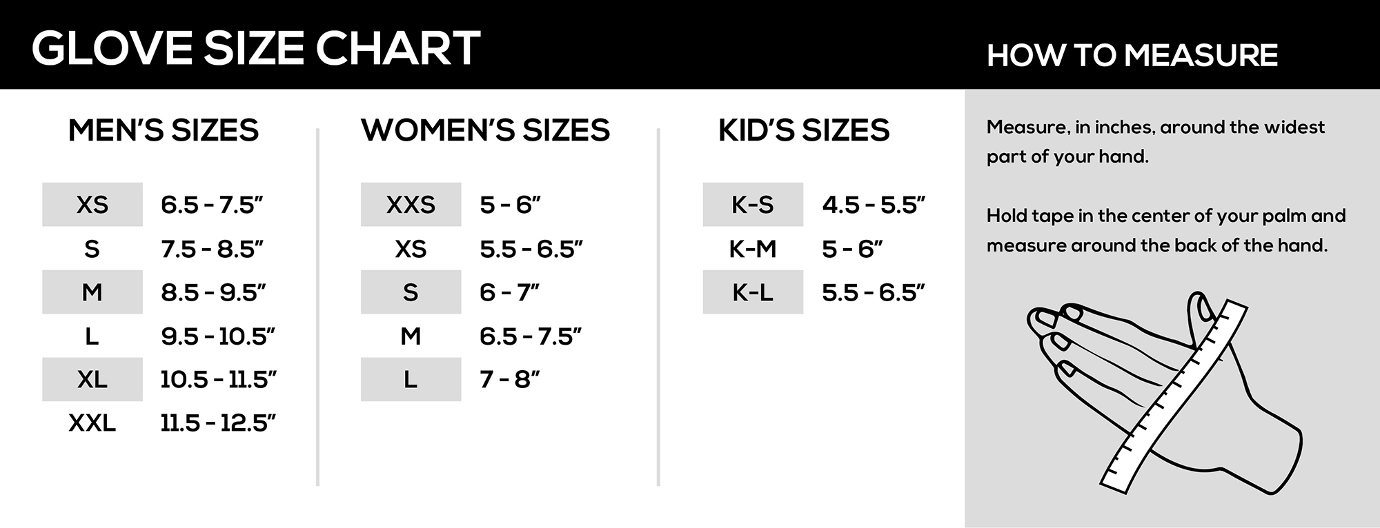 Radar Water Ski Glove Size Chart