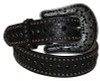 Nocona Women's Black Rhinestone Floral Tooled Leather Belt