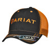 M & F Ariat Black and Orange Embroidered Logo Trucker Hat Ball Cap 