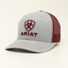Ariat Grey Burgundy Embroidered Logo Trucker Hat Ball Cap 