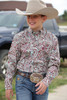 Cinch Boy's Youth Red Blue Paisley Long Sleeve Button Western Shirt 