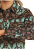 Rock & Roll Denim Women's Teal Brown Aztec Print Shared Core Snap Western Shirt 