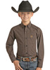 Panhandle Boy's Brass Check Plaid Button Long Sleeve Western Shirt 
