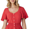 Wrangler Women's Retro Flutter Hem Snap Front Red Western Dress 