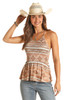 Rock & Roll  Denim Camel Brown Aztec Rb Smocked Western Tank Top 