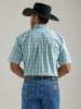 Wrangler Men's George Strait Short Sleeve Aqua Plaid Snap Western Shirt 