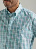 Wrangler Men's George Strait Short Sleeve Aqua Plaid Snap Western Shirt 