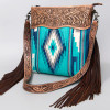 American Darling Turquoise Aztec Saddle Blanket Tooled Leather Crossbody Bag