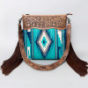 American Darling Turquoise Aztec Saddle Blanket Tooled Leather Crossbody Bag