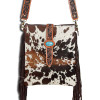 American Darling Hair On Cowhide Tooled Leather Fringe Crossbody Bag