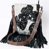 AMERICAN DARLING American Darling Women's Black & White Hairon Cowhide Fringe Messenger Bag 