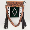 American Darling Tooled Leather Black Aztec Saddle Blanket Messenger Bag