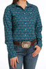 Cinch Women's ArenaFlex Teal Print Button Down Western Shirt 