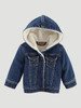 Little Girl's Sherpa Lined Hooded Denim Jacket in Blue (112335833)