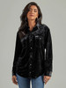 Women's Retro Long Sleeve Boyfriend Fit Button-Down Velvet Top Black