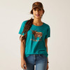 Women's Teal Green Heather Longhorn Watercolor T-Shirt