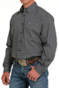 Men's Stretch Geometric Print Button-Down Western Shirt - Black