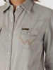 Women's Long Sleeve Western Snap with Stitching on Pocket Denim Shirt Grey