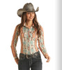 Ladies Aztec Long Sleeve Snap Shirt Orange (BWN2S03365)