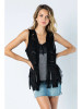 Black Lace Studded Fringe Vest