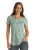 Ladies Criss Studded Swing Aztec Printed Tee Aqua (LW21T03418)