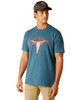 Men's Ariat Abilene Skull T-Shirt Steel Blue Heather (10051392)