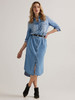 Women's Retro Long Sleeve Denim Vintage Midi Dress Blue