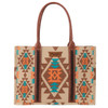 Montana West Wrangler Tan Southwestern Pattern Dual Sided Print Canvas Wide Tote Bag