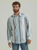 WRANGLER Wrangler Men's Seafoam Stripe Retro Premium Western Snap Print Cotton Shirt 