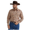 Wrangler Men's Fiesta Orange Checotah Western Snap Print Long Sleeve Cotton Shirt