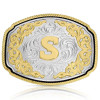 MONTANA SILVERSMITH Montana Silversmiths Silver Engraved Gold Western "S" Initial Buckle 