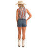 PANHANDLE SLIM Rock & Roll Denim Women's Red Aztec Stripe Sleeveless Snap Shirt 