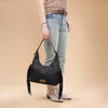 MONTANA WEST Montana West Wrangler Women's Black Fringe Floral Tooled Hobo Bag 