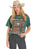 Rock & Roll Denim Women's Teal Western Graphic Oversized T Shirt