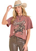 PANHANDLE SLIM Rock & Roll Denim Women's Brown Howdy Horse Oversized Tee 