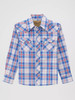Boy's Wrangler Daisy Blue Retro Western Snap Plaid Shirt