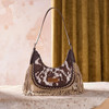 MONTANA WEST Montana West Wrangler Women's Coffee Cow Print Fringe Shoulder Hobo Bag 