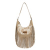 Montana West Wrangler Women's Cow Print Fringe Shoulder Hobo Bag - Tan