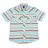 ROCK & ROLL COWBOY Rock & Roll Denim Boy's Teal Stripe Pearl Snap Shirt 