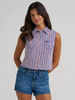 WRANGLER Wrangler Women's Blue Stripe Sleeveless Snap Shirt 