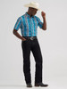 Wrangler Men's Dialed Up Blue Checotah Short Sleeve Western Snap Shirt